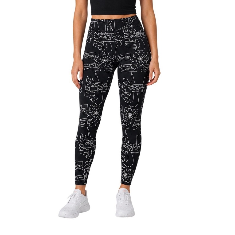 Nike Sportswear Logo Print Leggings Womens Small Black Active Athleisure Graphic